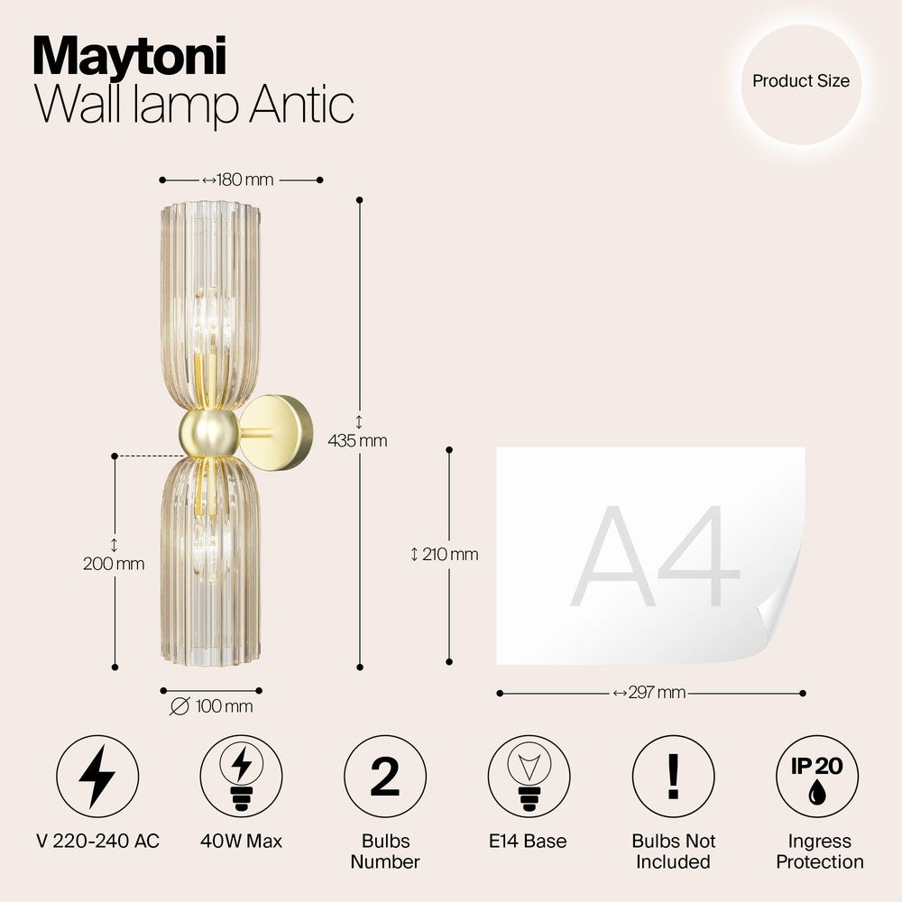 Antic Twin Wall Lamp With Gold Styling - Ribbed Frosted Glass-Maytoni-South Charlotte Fine Lighting