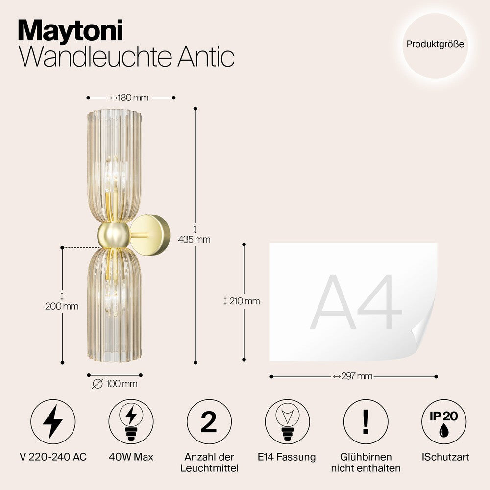 Antic Twin Wall Lamp With Gold Styling - Ribbed Frosted Glass-Maytoni-South Charlotte Fine Lighting