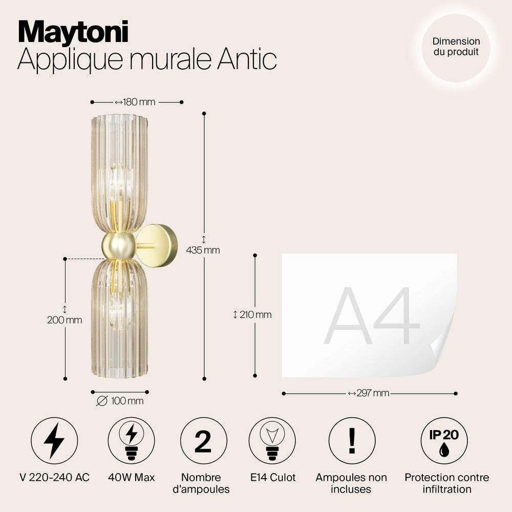 Antic Twin Wall Lamp With Gold Styling - Ribbed Frosted Glass-Maytoni-South Charlotte Fine Lighting