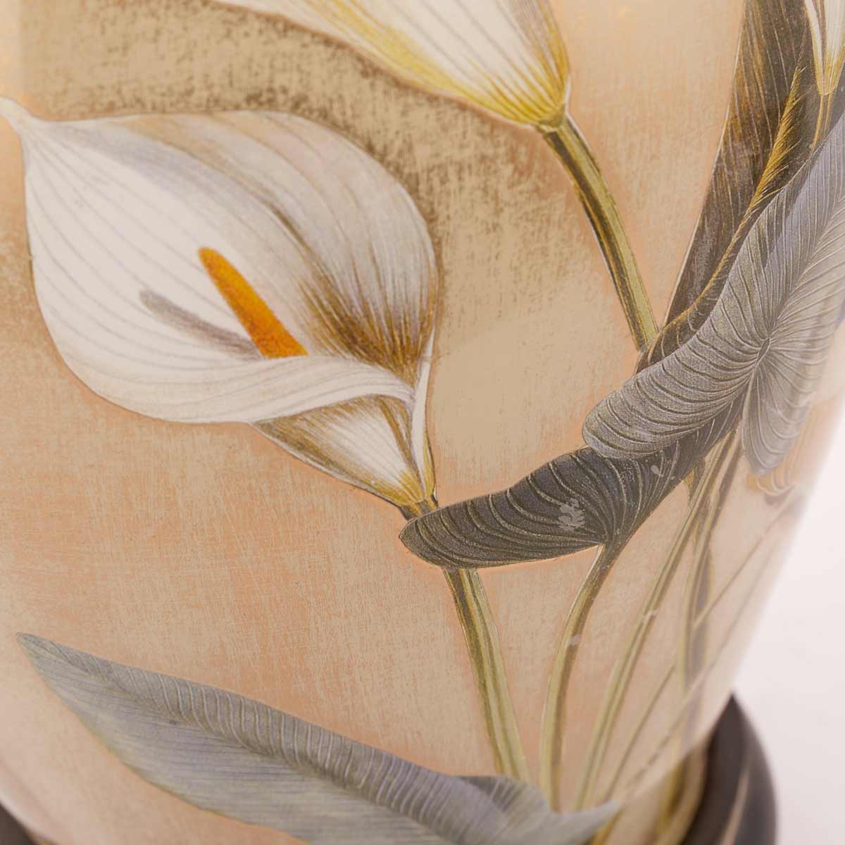 Arum lily on a Jenny Worrall table lamp sold by South Charlotte Fine Lighting