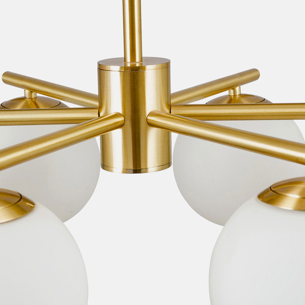 Asterope 6 White Orb and gold metal pendant lights large