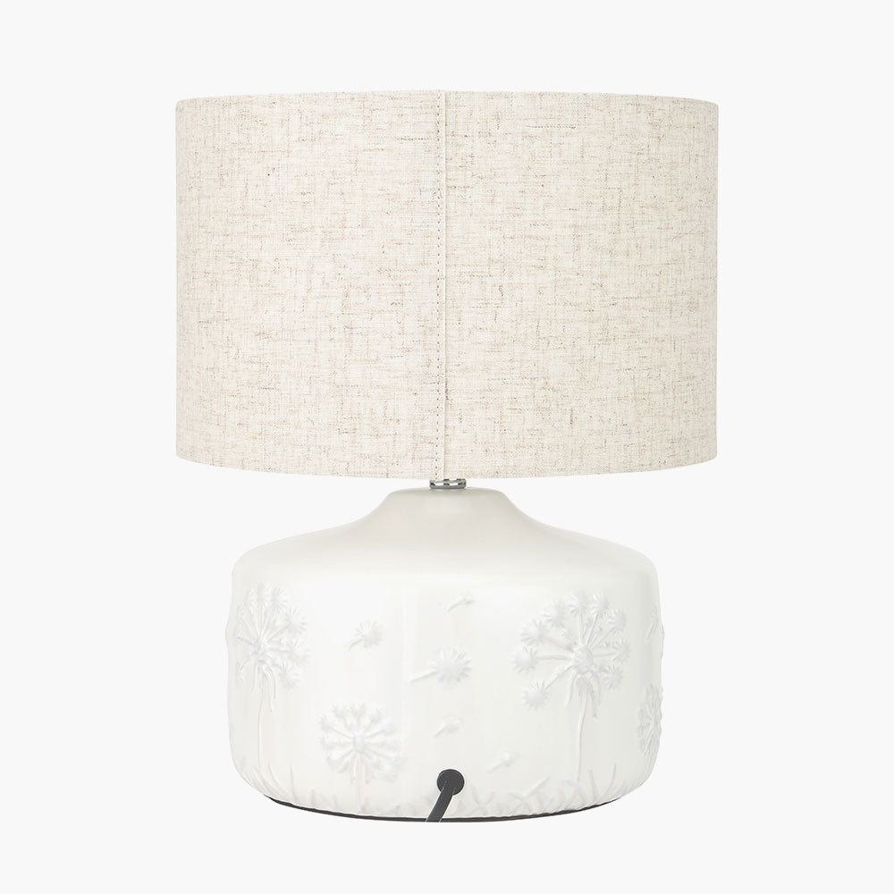 Back view of Flora White Small Floral Ceramic Table Lamp