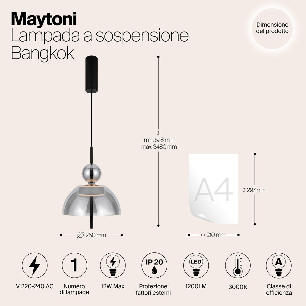 Bangkok Dome Pendant Lamp - Smoky Lampshade-Maytoni-South Charlotte Fine Lighting