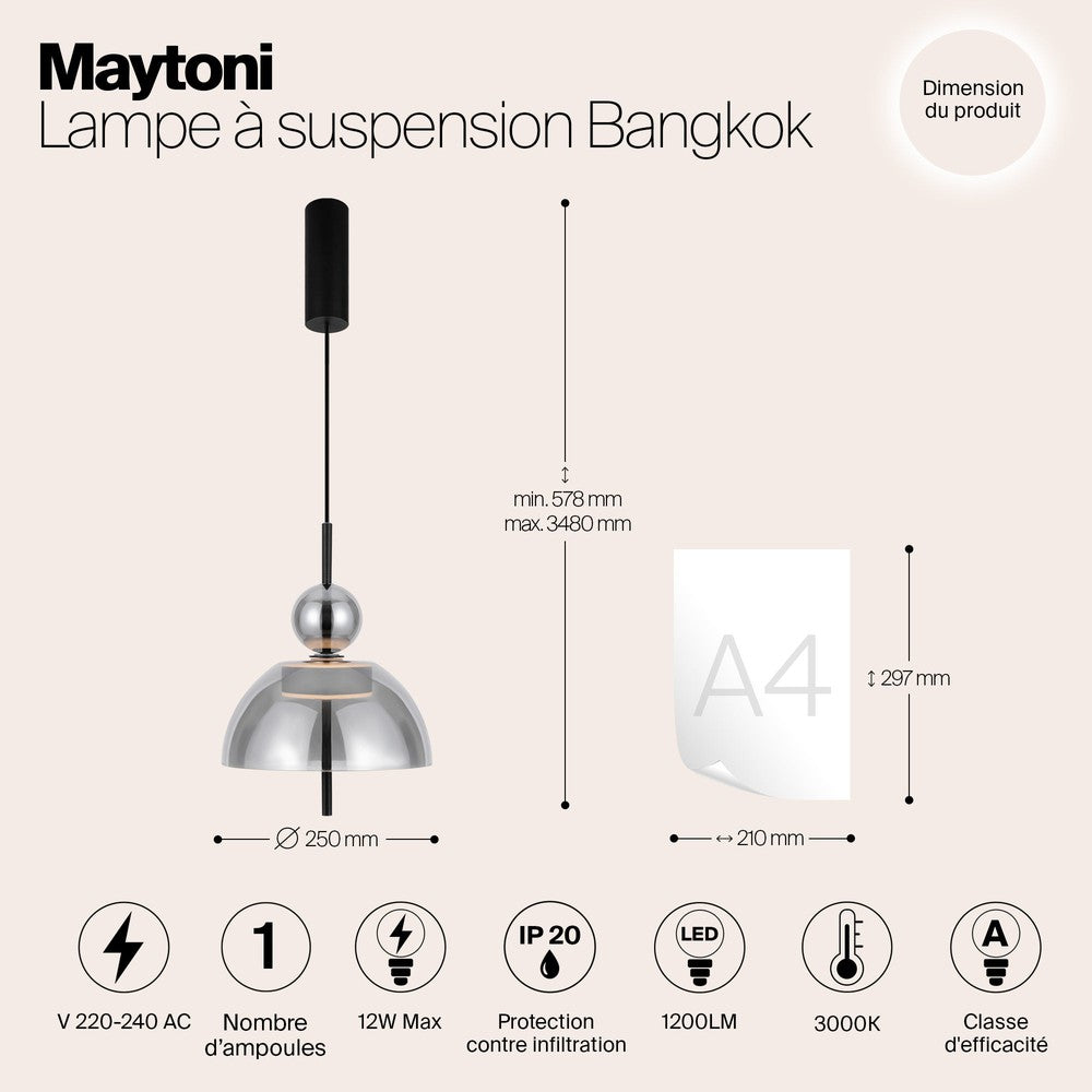 Bangkok Dome Pendant Lamp - Smoky Lampshade-Maytoni-South Charlotte Fine Lighting