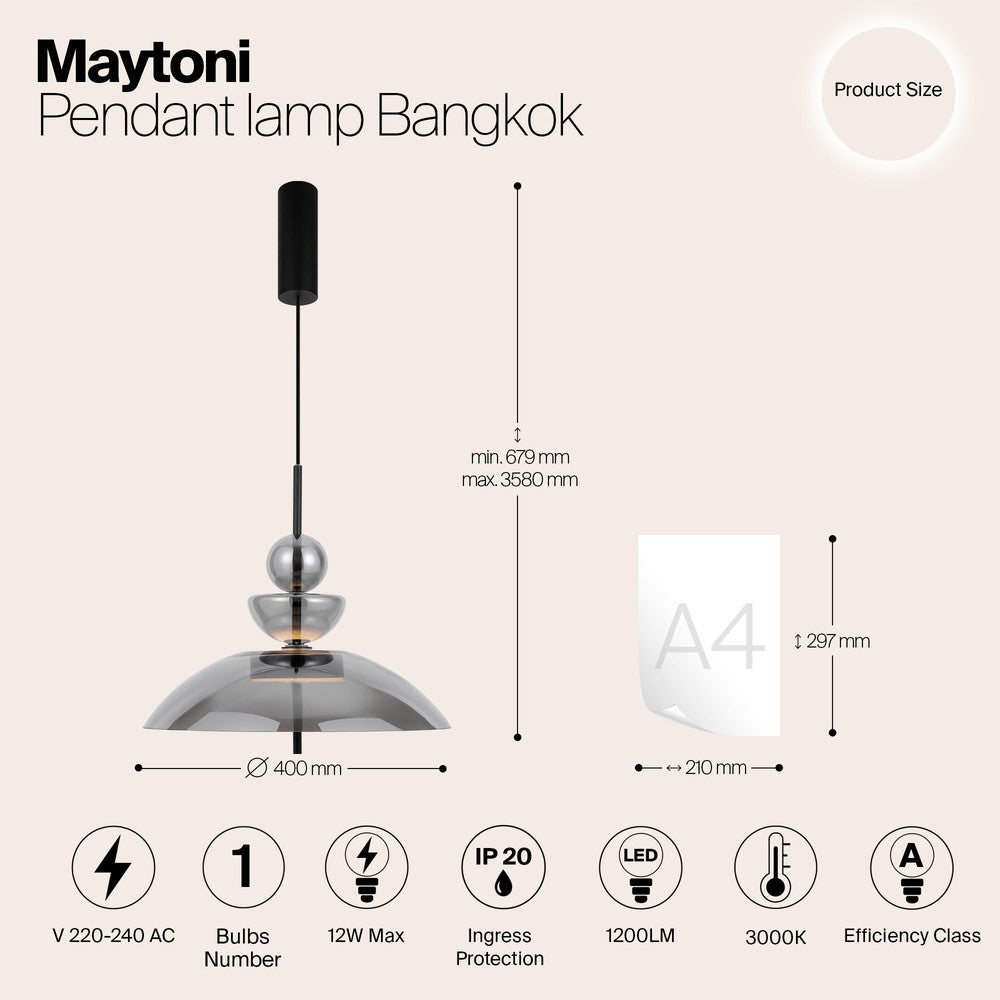 Bangkok Occasions Pendant Lamp - Smoky Lampshade-Maytoni-South Charlotte Fine Lighting