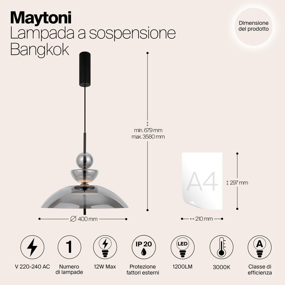 Bangkok Occasions Pendant Lamp - Smoky Lampshade-Maytoni-South Charlotte Fine Lighting