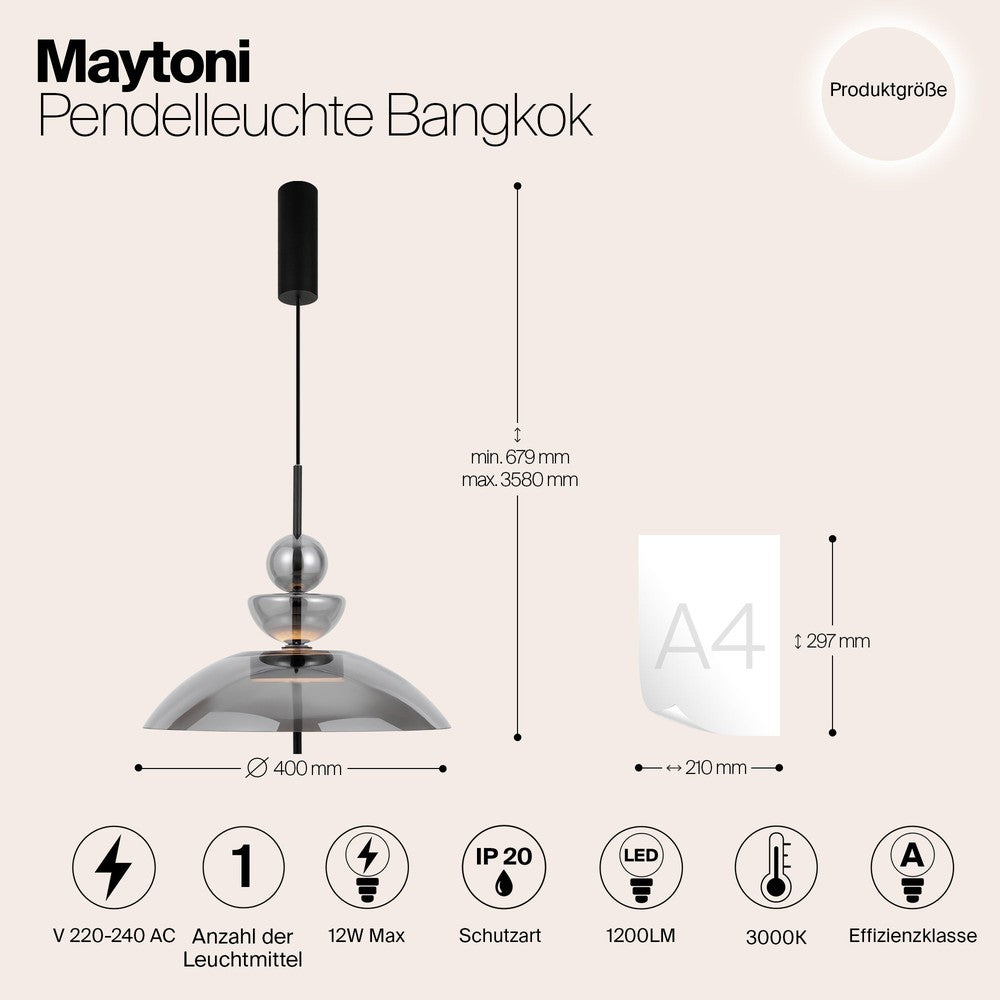 Bangkok Occasions Pendant Lamp - Smoky Lampshade-Maytoni-South Charlotte Fine Lighting