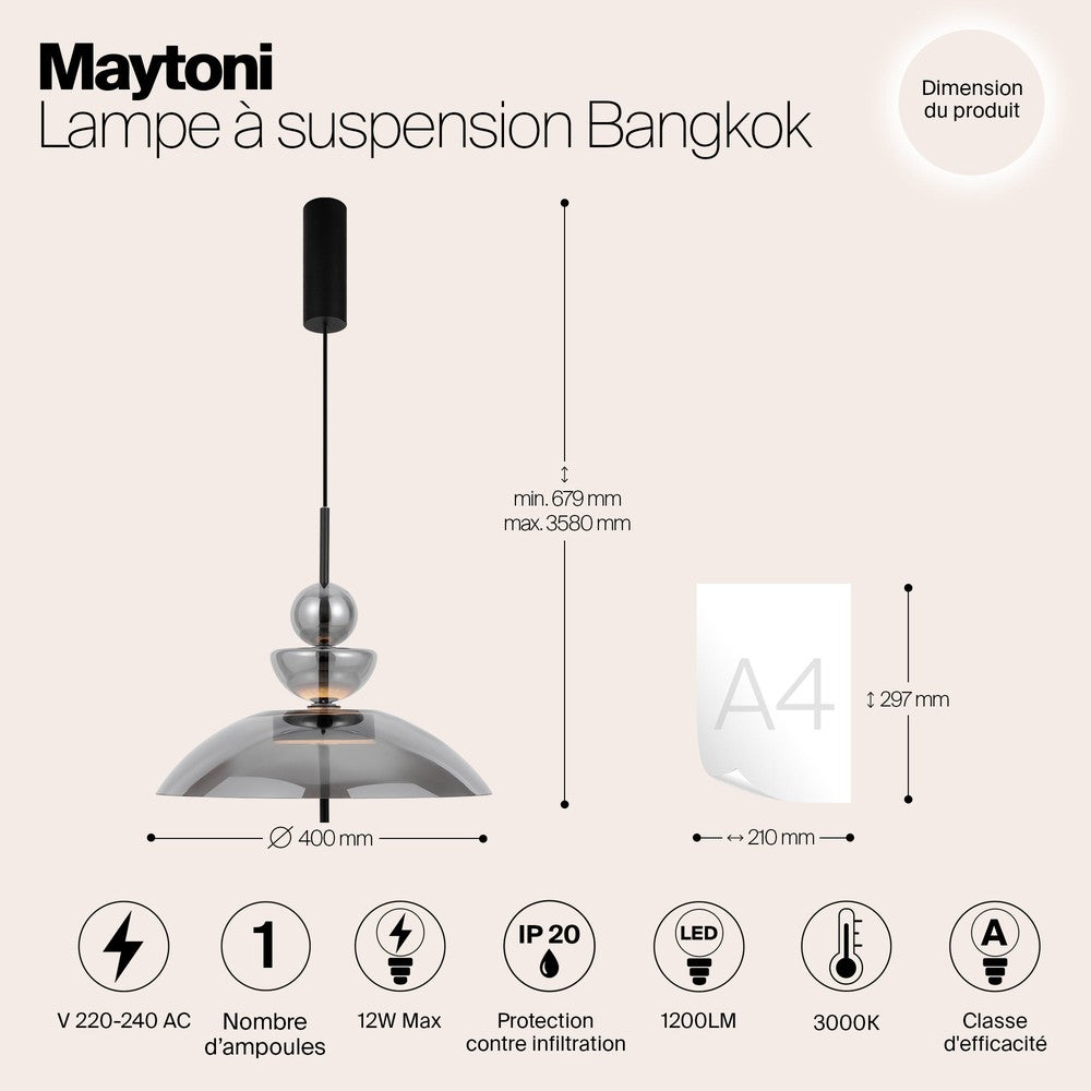 Bangkok Occasions Pendant Lamp - Smoky Lampshade-Maytoni-South Charlotte Fine Lighting