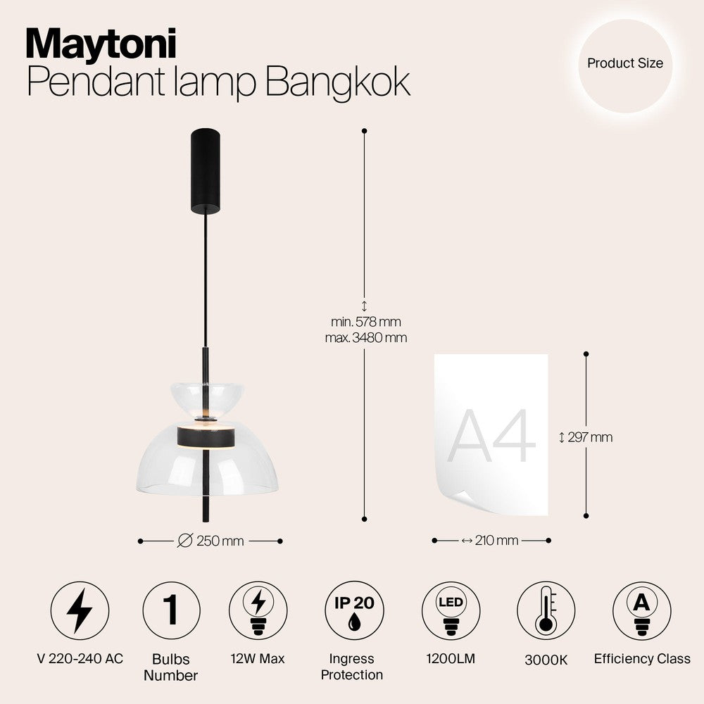 Bangkok Pendant Lamp In Black - Transparent Shade-Maytoni-South Charlotte Fine Lighting