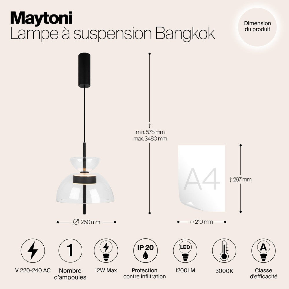 Bangkok Pendant Lamp In Black - Transparent Shade-Maytoni-South Charlotte Fine Lighting