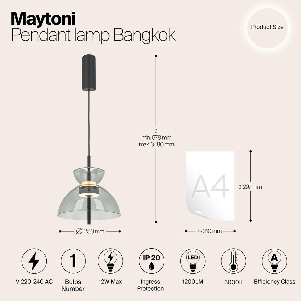 Bangkok Smoky Pendant Lamp In Black-Maytoni-South Charlotte Fine Lighting