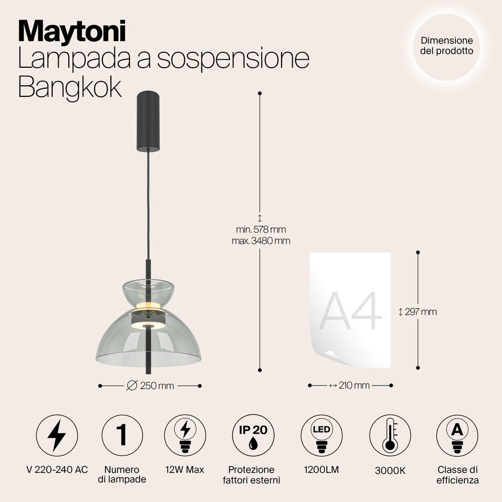 Bangkok Smoky Pendant Lamp In Black-Maytoni-South Charlotte Fine Lighting