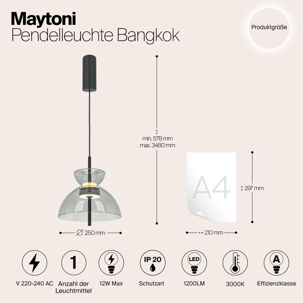 Bangkok Smoky Pendant Lamp In Black-Maytoni-South Charlotte Fine Lighting