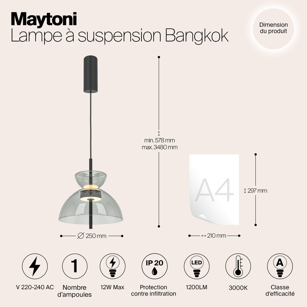 Bangkok Smoky Pendant Lamp In Black-Maytoni-South Charlotte Fine Lighting