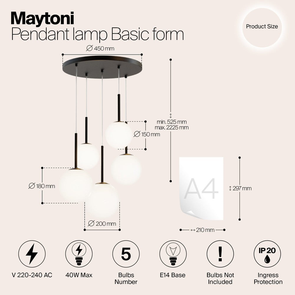 Basic form Pendant Lamp In Black - Five Lights Frosted-Maytoni-South Charlotte Fine Lighting