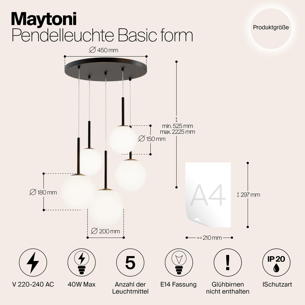 Basic form Pendant Lamp In Black - Five Lights Frosted-Maytoni-South Charlotte Fine Lighting