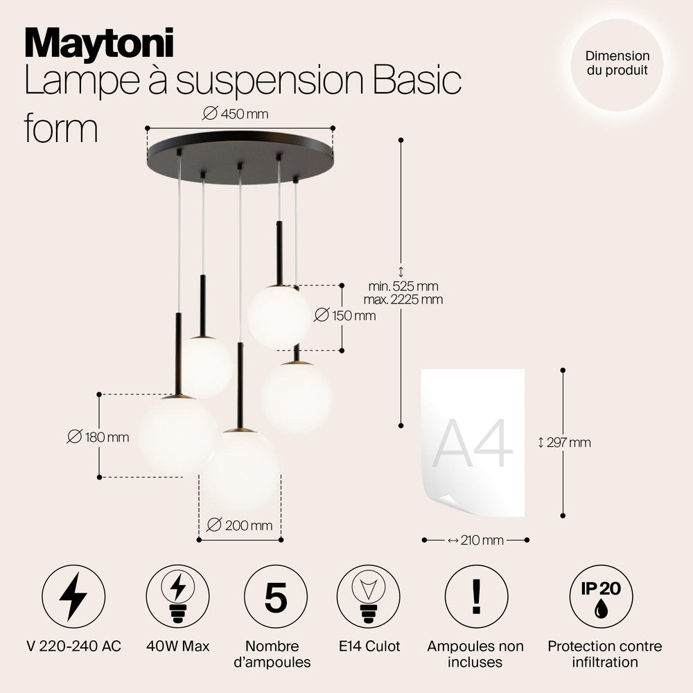 Basic form Pendant Lamp In Black - Five Lights Frosted-Maytoni-South Charlotte Fine Lighting