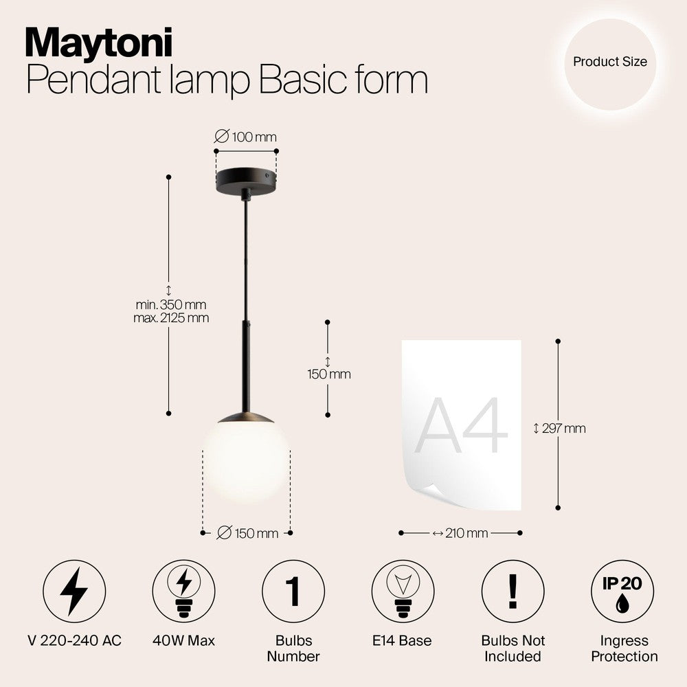 Basic form Pendant Lamp In Black - Single Light (Medium)-Maytoni-South Charlotte Fine Lighting