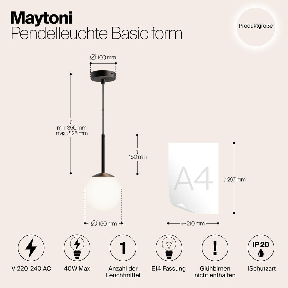 Basic form Pendant Lamp In Black - Single Light (Medium)-Maytoni-South Charlotte Fine Lighting