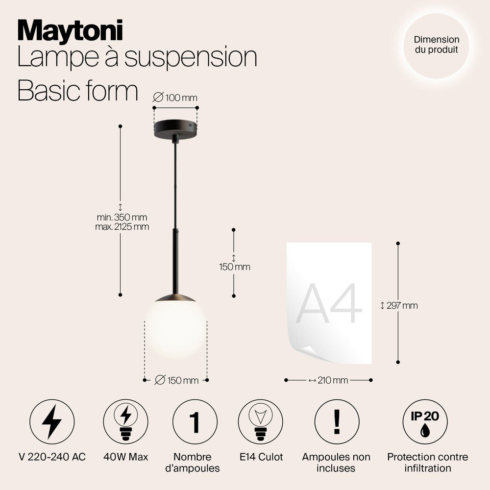 Basic form Pendant Lamp In Black - Single Light (Medium)-Maytoni-South Charlotte Fine Lighting