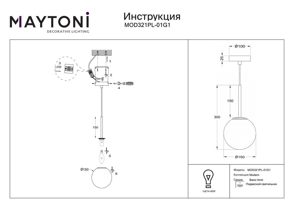 Basic form Pendant Lamp With Gold Styling - Single Light (Medium)-Maytoni-South Charlotte Fine Lighting