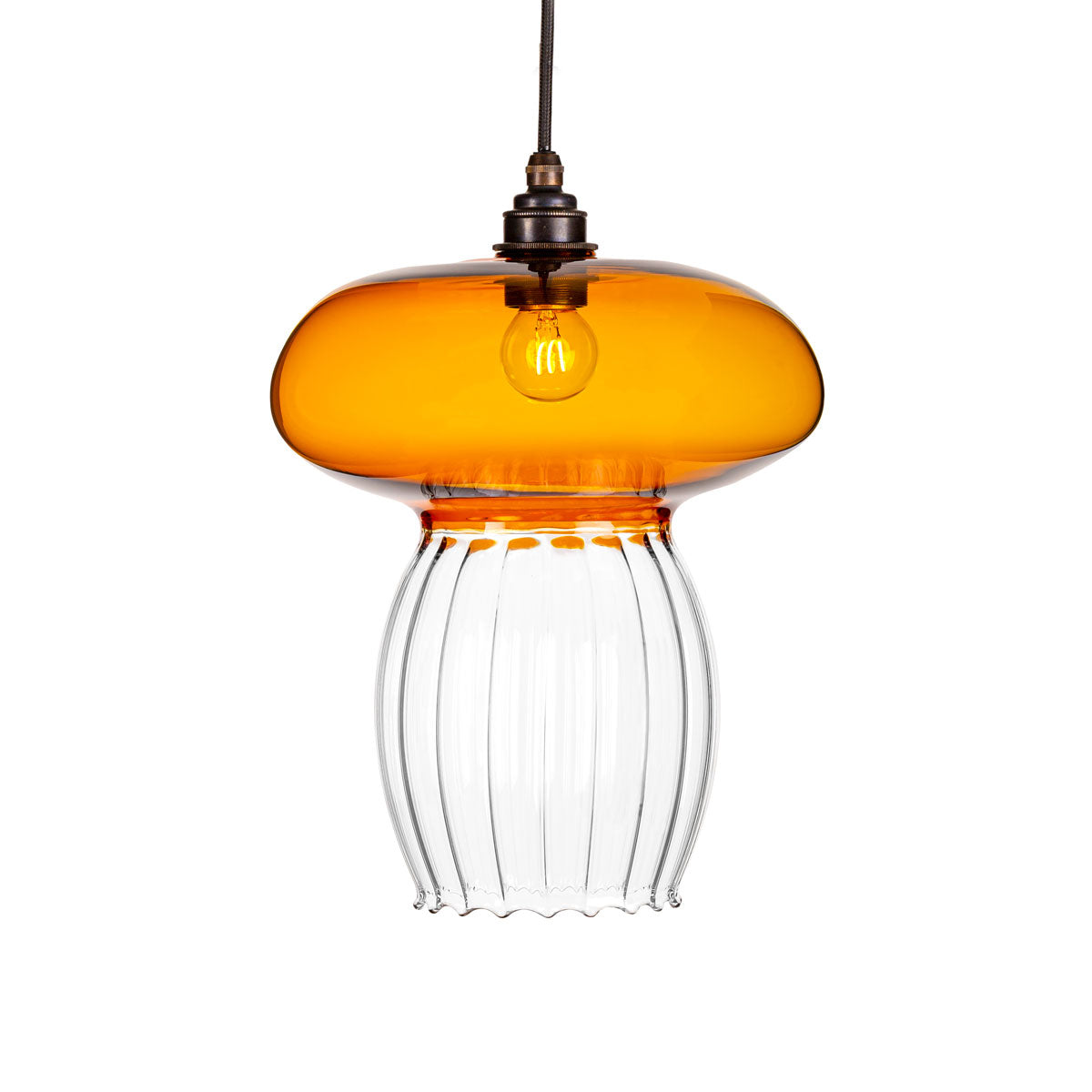 Bayswater glass pendant light in orange sold by South Charlotte Fine Lighting