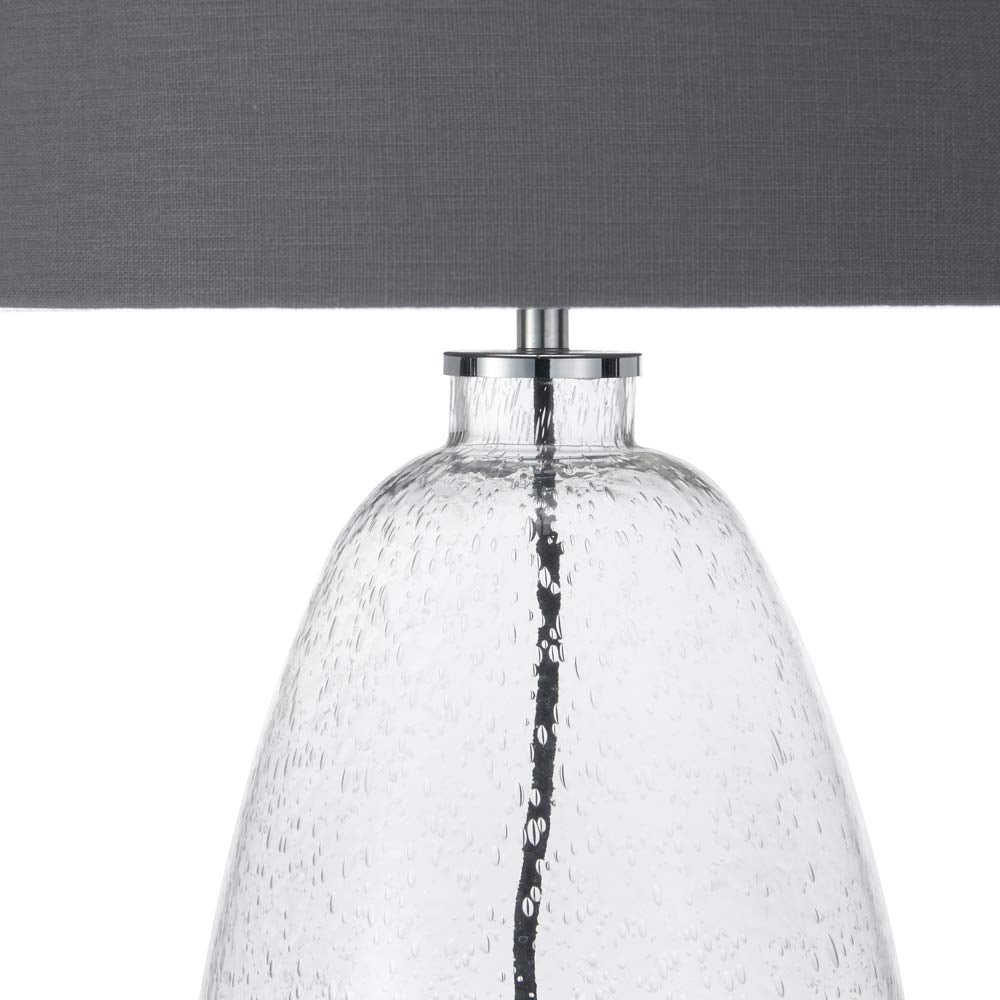 Beja glass table lamp modern base with grey lampshade, both sold by South Charlotte Fine Lighting