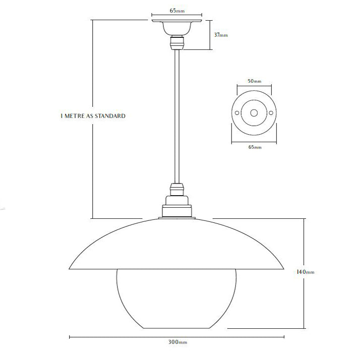 Glass pendant lighting diagram for the Leverint Bexley Pendant V1 - Large