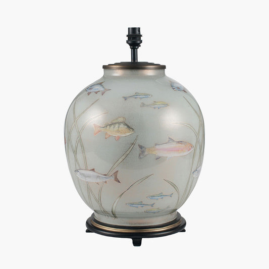 The Fish Large Glass Table Lamp by Jenny Worrall is a blue glass table lamp UK sold by South Charlotte Fine Lighting