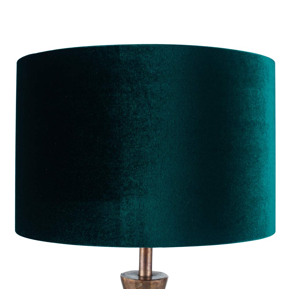 Bow Cylinder Forest Green Velvet lampshade shown here on a table lamp