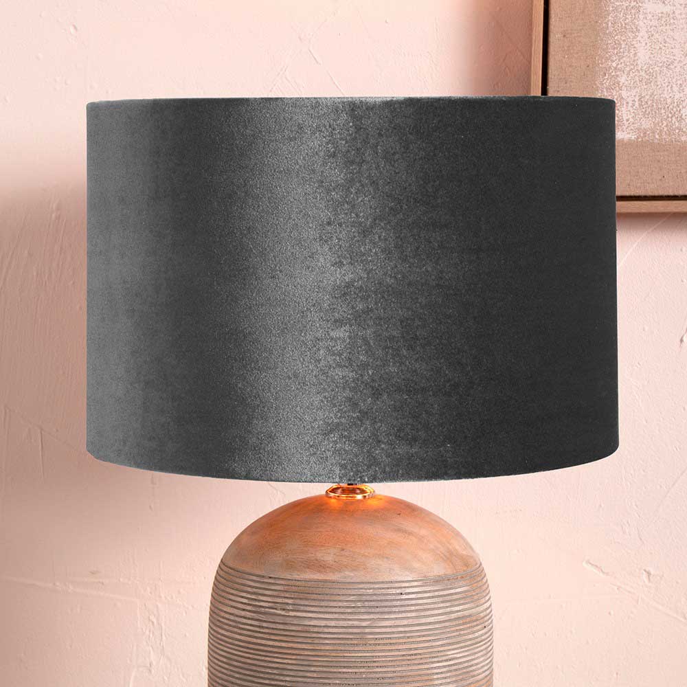 Bow 40cm Slate Velvet Cylinder Lampshade