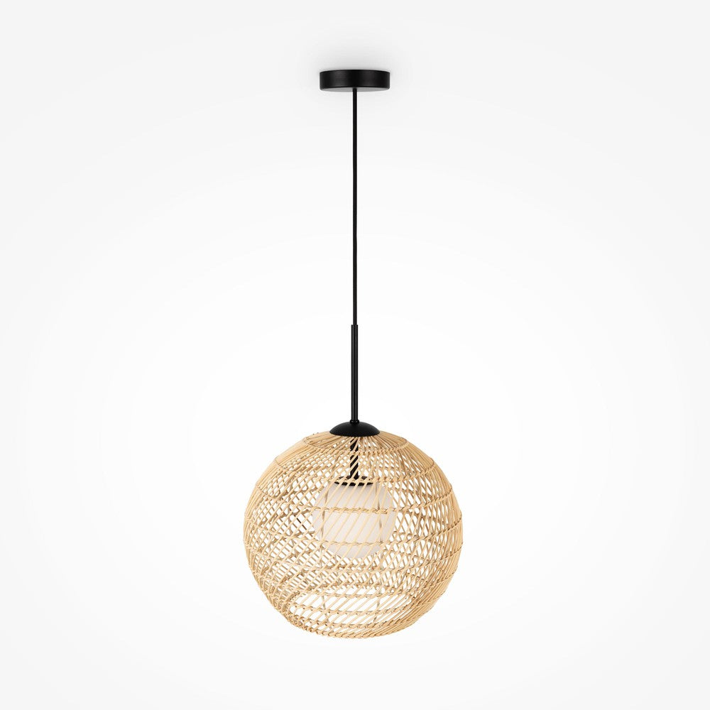 Cane Pendant Lamp In Black With Natural Cane Styling - Large-Maytoni-South Charlotte Fine Lighting