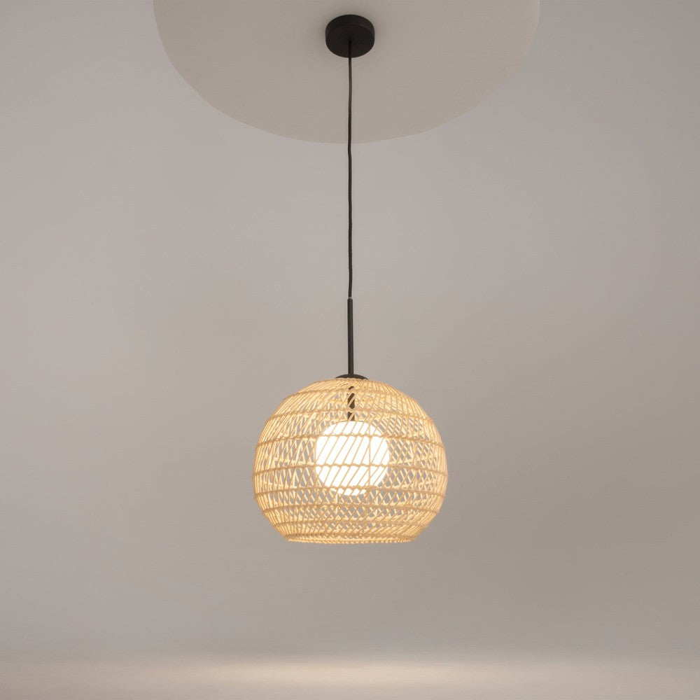 Cane Pendant Lamp In Black With Natural Cane Styling - Large-Maytoni-South Charlotte Fine Lighting