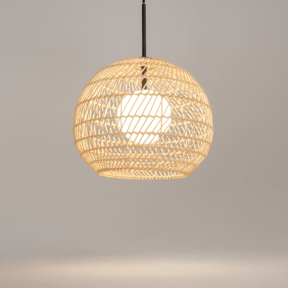 Cane Pendant Lamp In Black With Natural Cane Styling - Large-Maytoni-South Charlotte Fine Lighting