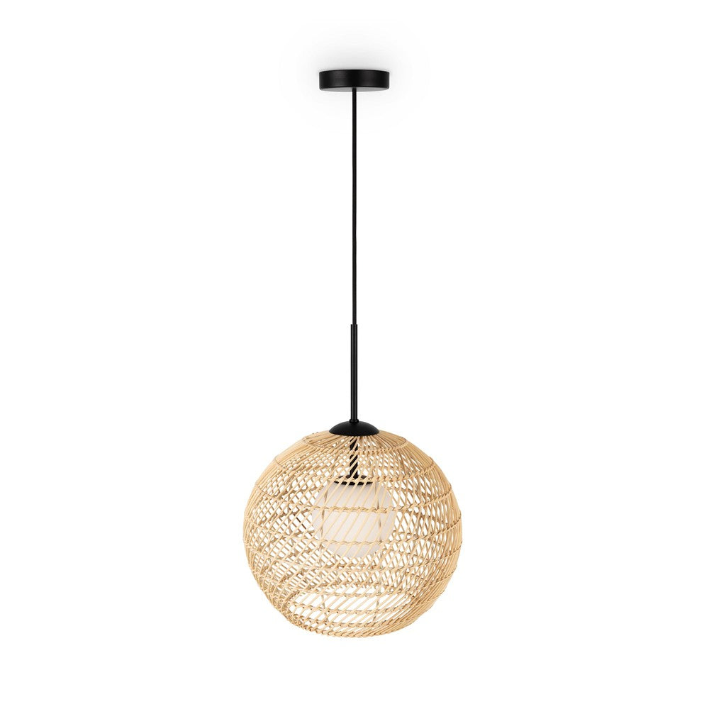 Cane Pendant Lamp In Black With Natural Cane Styling - Large-Maytoni-South Charlotte Fine Lighting