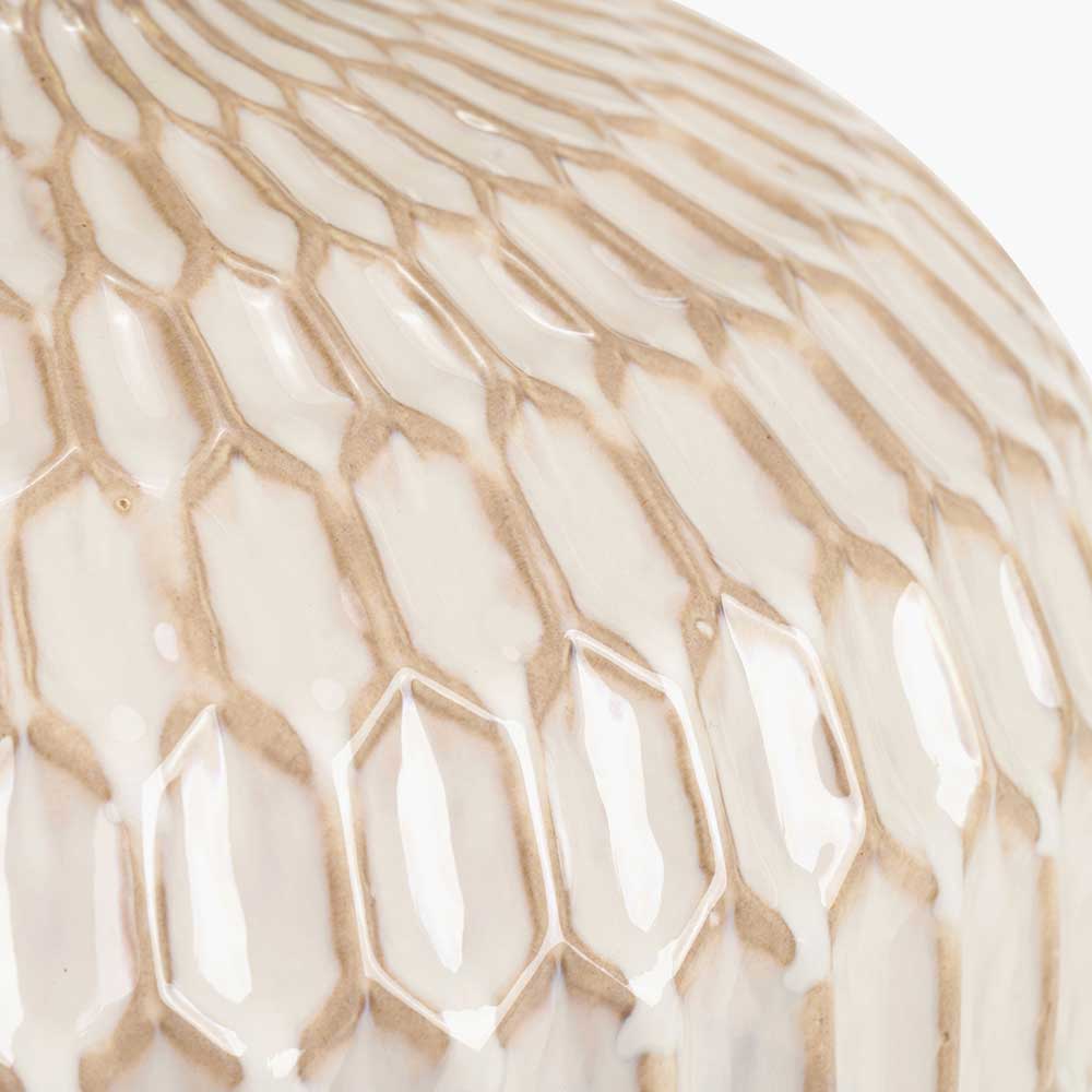 Beautiful Aztec styling on Cassius Warm White Textured Glazed Ceramic Table Lamp