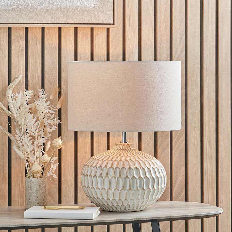 Cassius Warm White Textured Glazed Ceramic Table Lamp is a great addition for any room in your home.