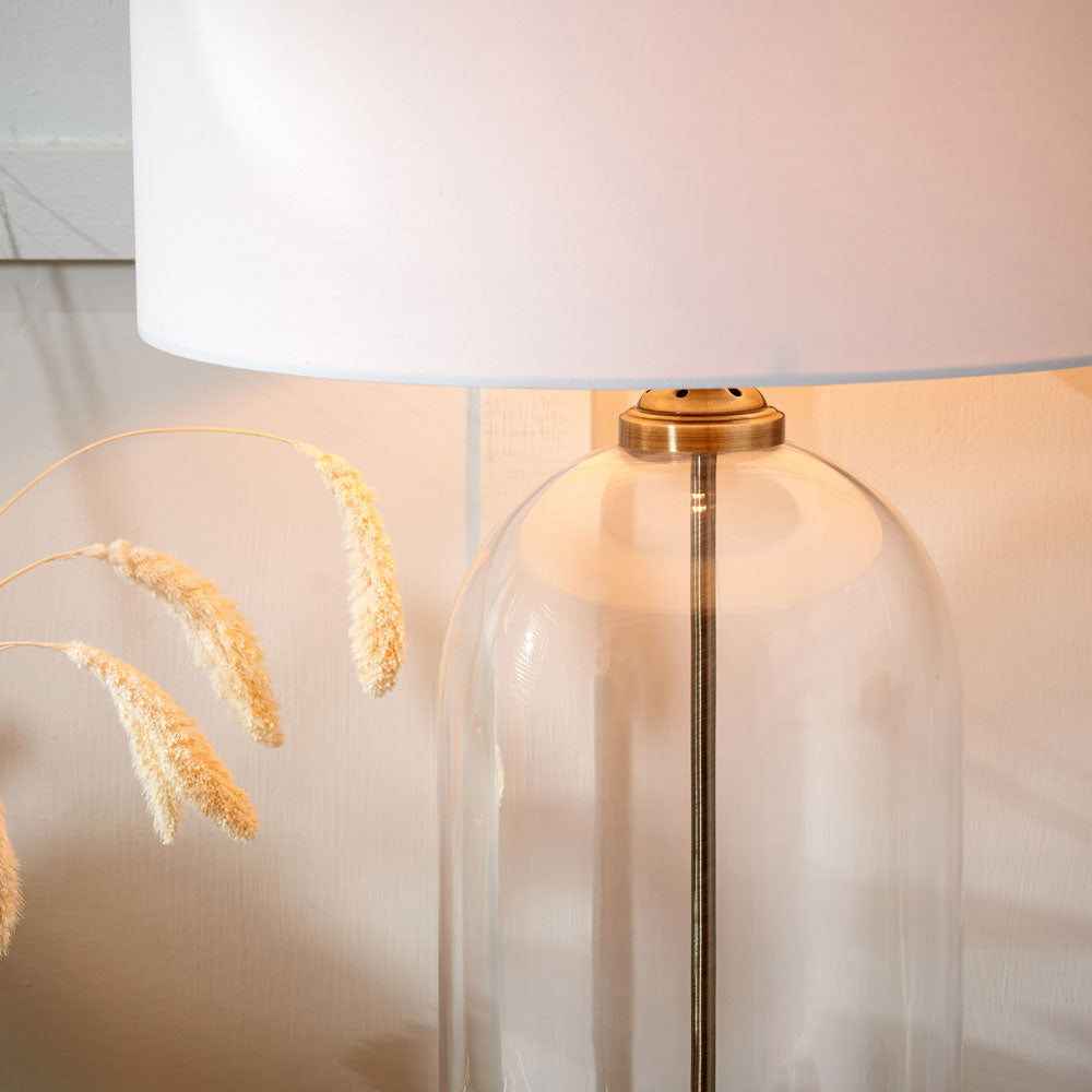 The beautiful Cloche modern table lamp, shown here illuminated