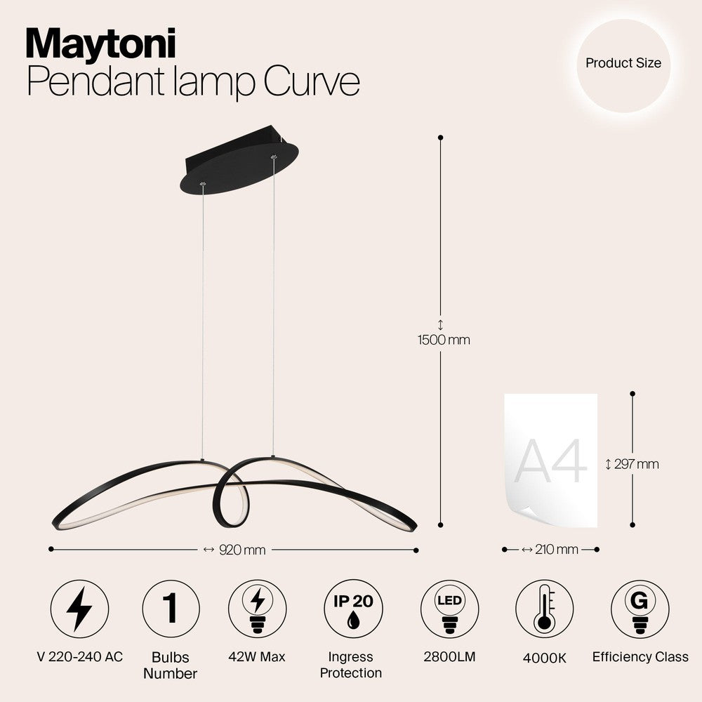 Curve Pendant Lamp In Black-Maytoni-South Charlotte Fine Lighting