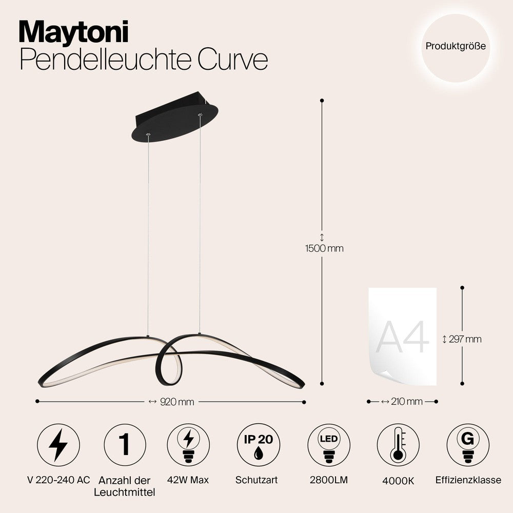 Curve Pendant Lamp In Black-Maytoni-South Charlotte Fine Lighting