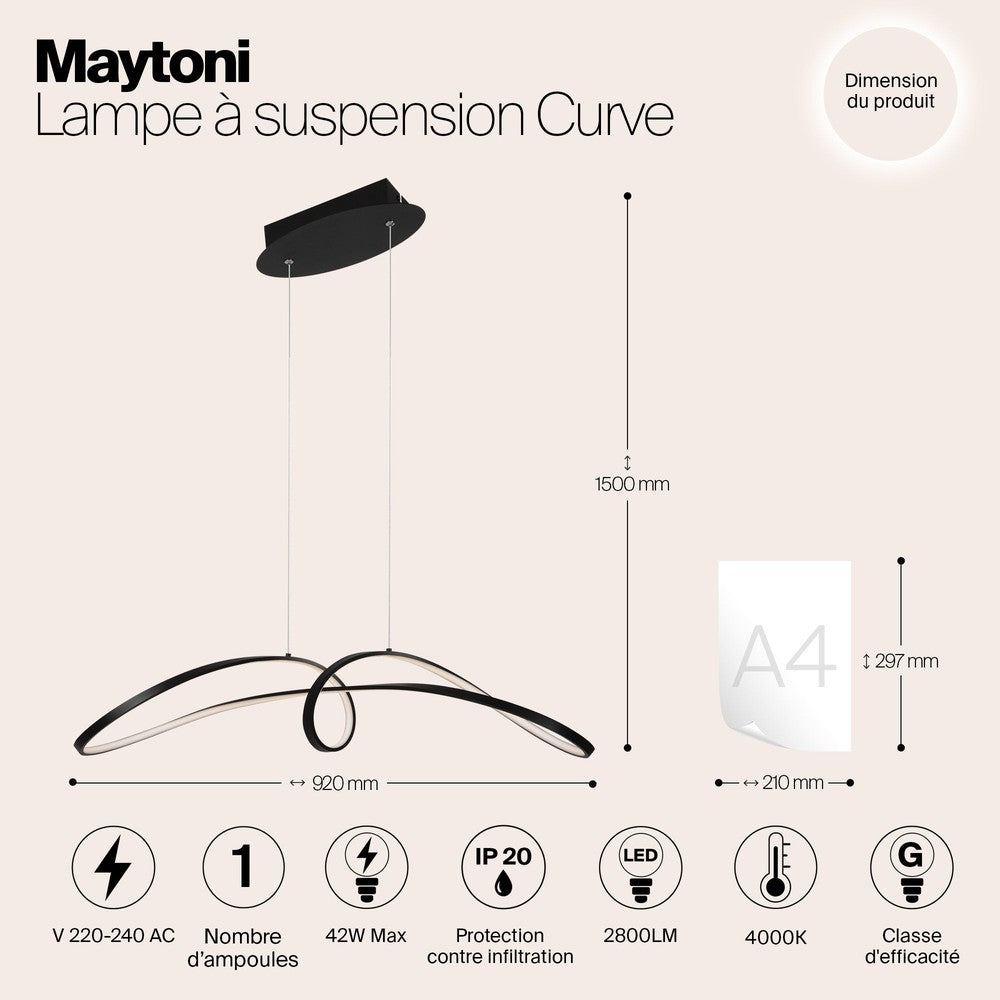 Curve Pendant Lamp In Black-Maytoni-South Charlotte Fine Lighting