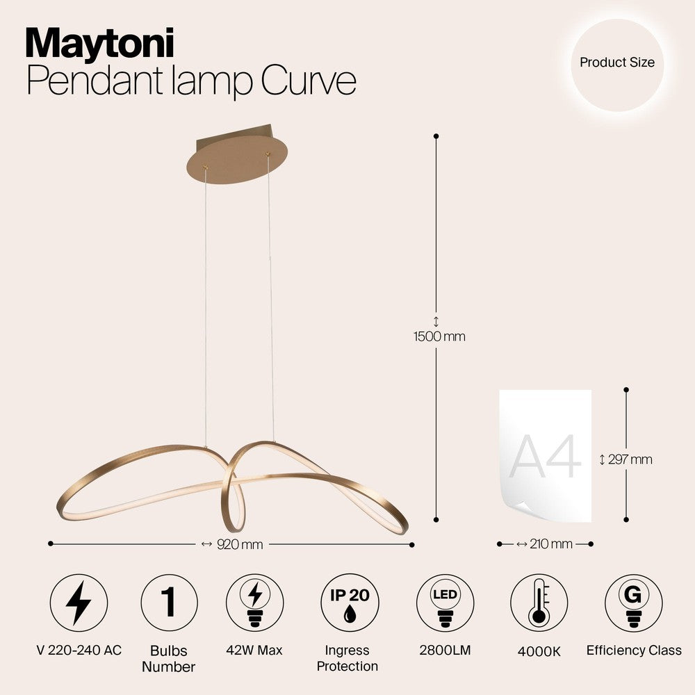 Curve Pendant Lamp With Gold Styling-Maytoni-South Charlotte Fine Lighting