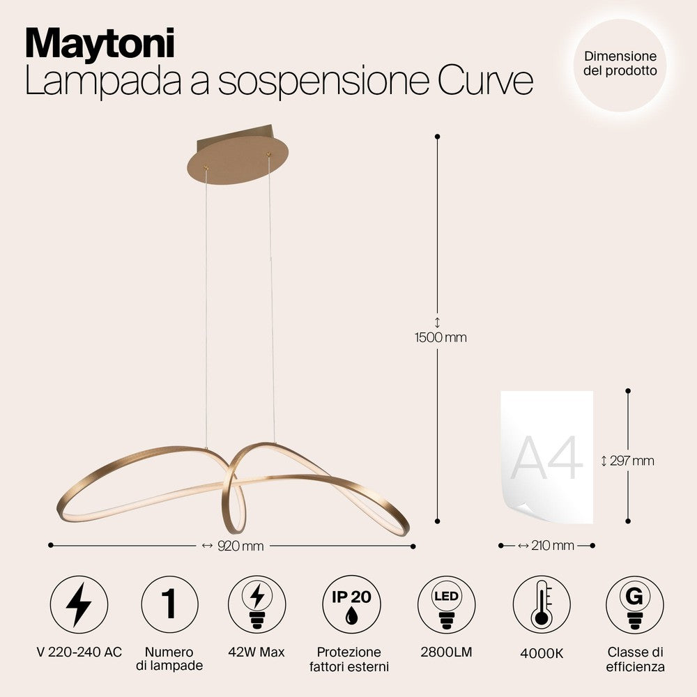 Curve Pendant Lamp With Gold Styling-Maytoni-South Charlotte Fine Lighting