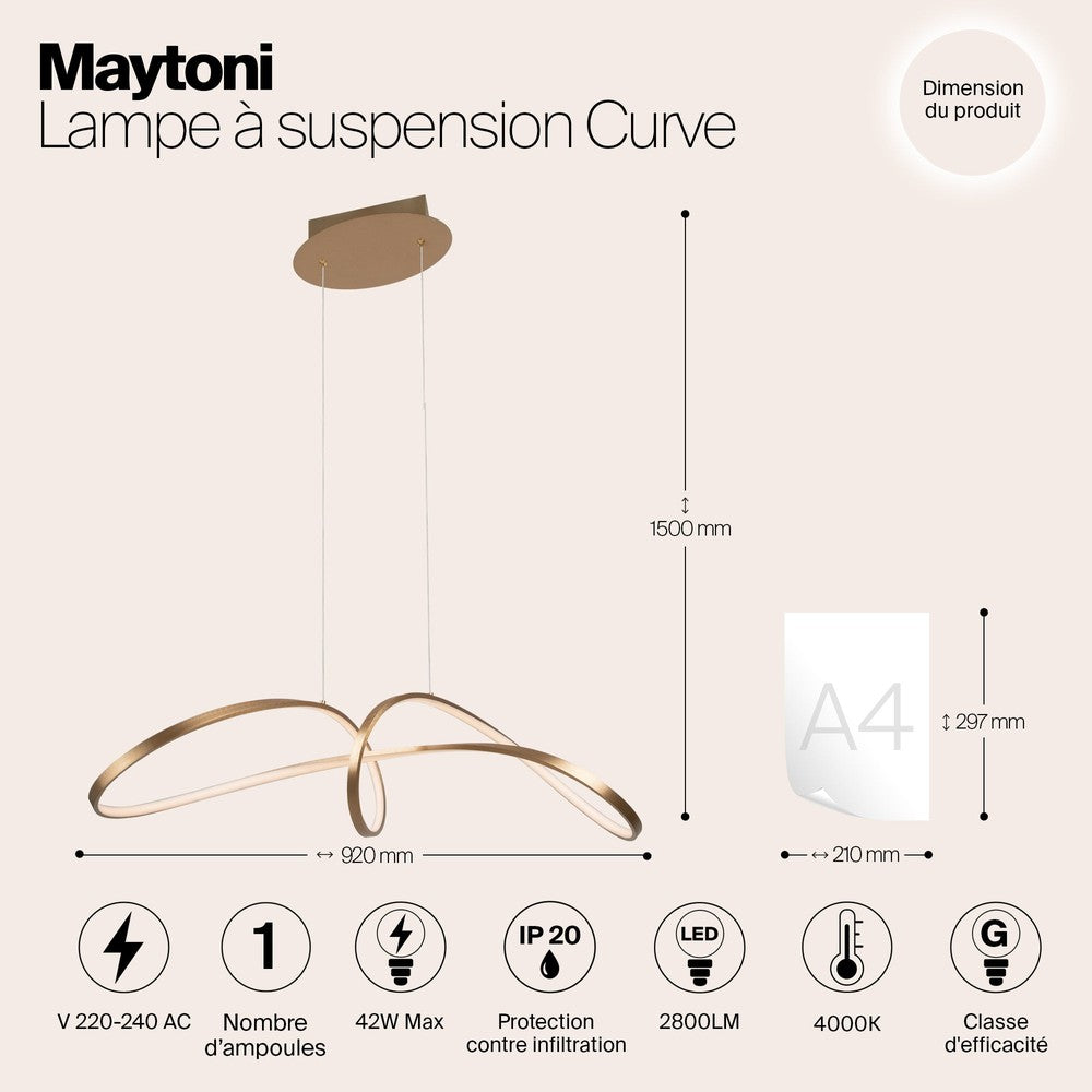 Curve Pendant Lamp With Gold Styling-Maytoni-South Charlotte Fine Lighting