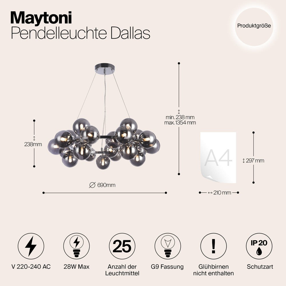 Dallas Chandelier With Chrome Styling - Smoky Shades-Maytoni-South Charlotte Fine Lighting