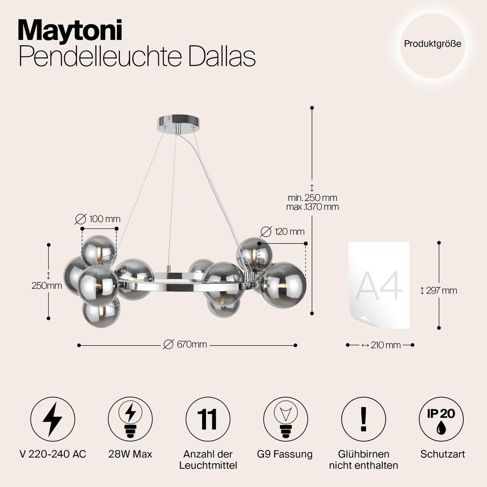 Dallas Circular Pendant Lamp With Chrome Styling-Maytoni-South Charlotte Fine Lighting