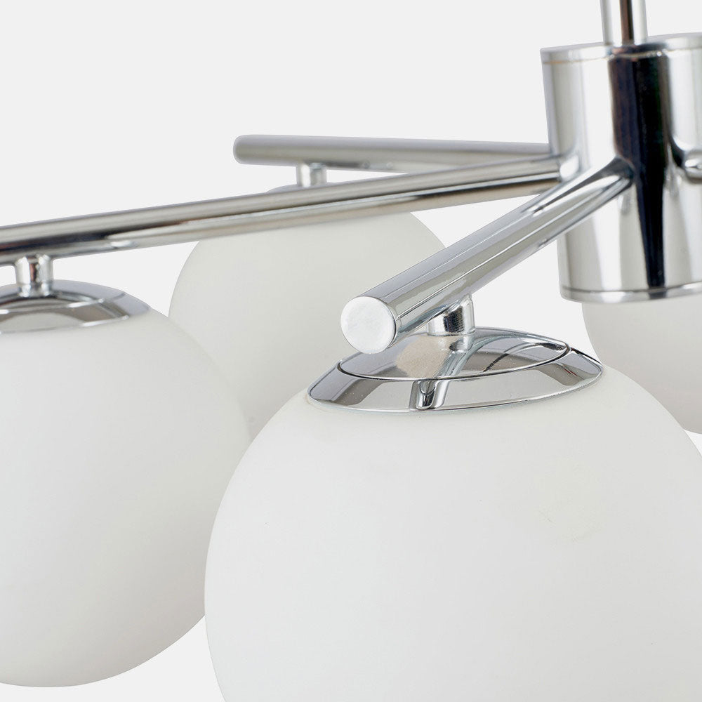 Close-up on detail on Asterope chrome pendant lights