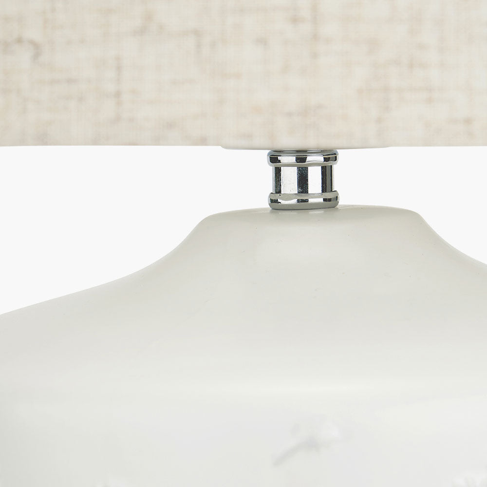 Detail view on Flora White Small Floral Ceramic Table Lamp