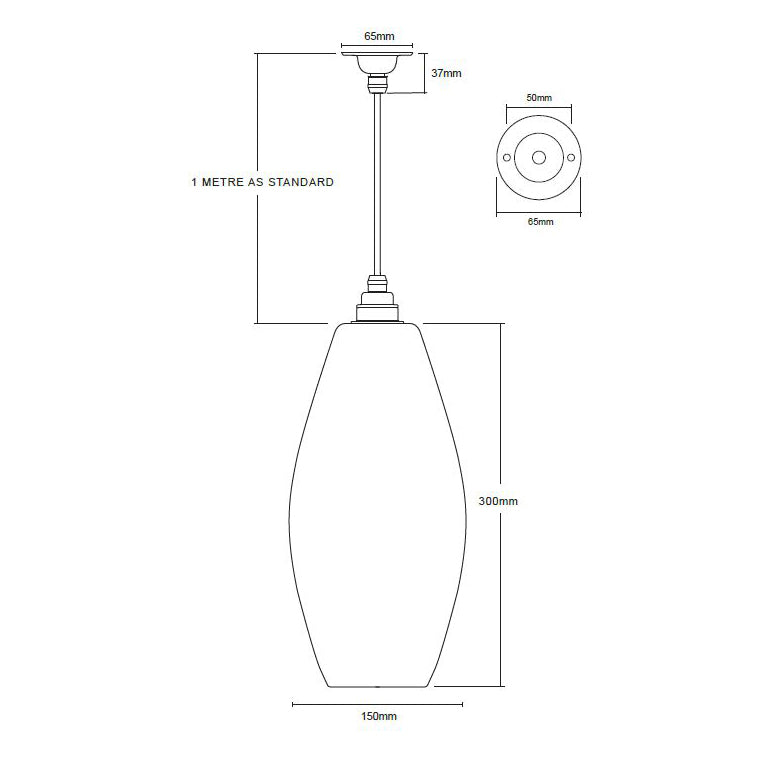 Diagram of Victoria glass pendant ceiling light made by Leverint and sold by South Charlotte Fine Lighting