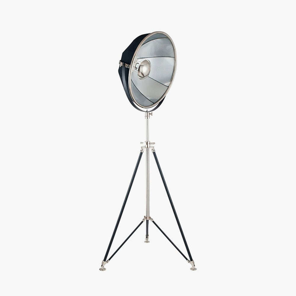 The Elstree Black and Silver Metal Tripod Floor Lamp which is adjustable.